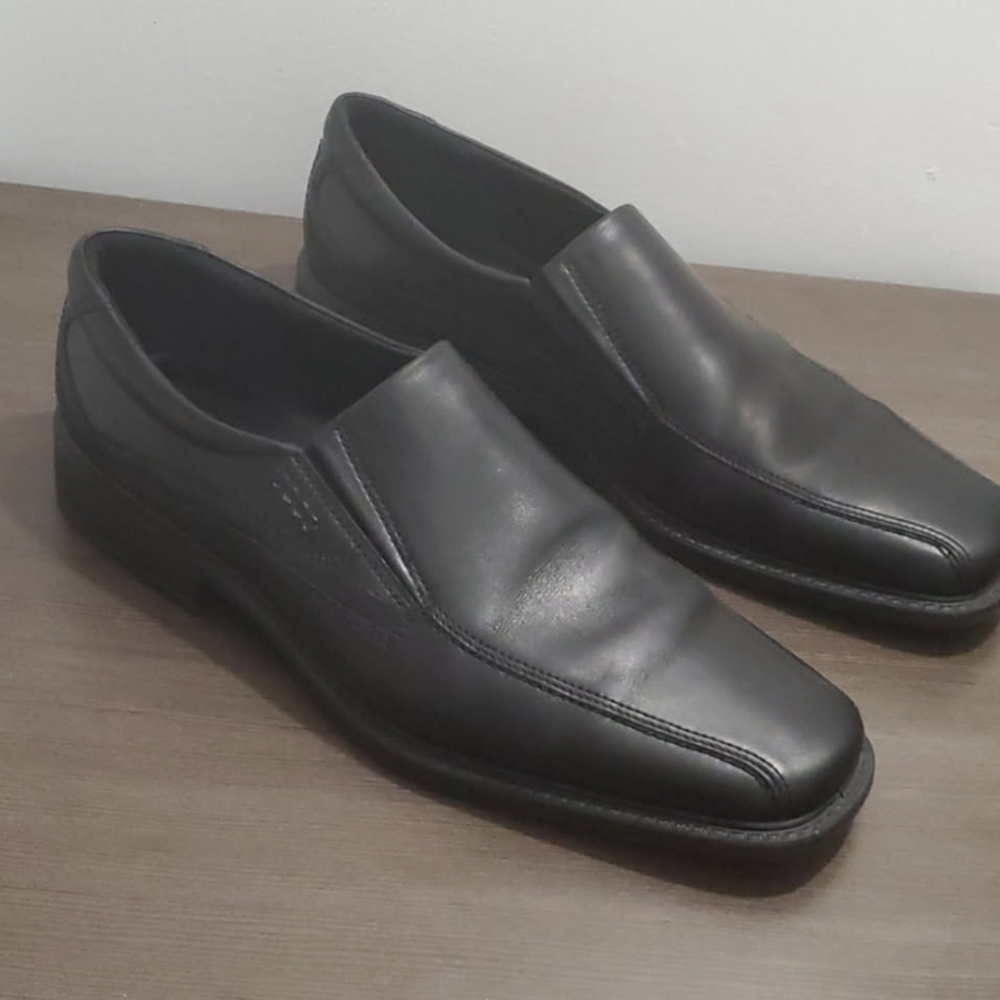 Ecco Men's Black Leather Slip-on Loafers Size 47 EUROPE
